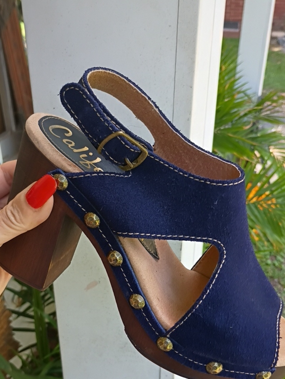 CALIFORNIANS VINTAGE COLLECT SZ 9 STUDDED NAVY SUEDE CLOGS HEELS HIPPIE BOHO LN - Picture 12 of 12